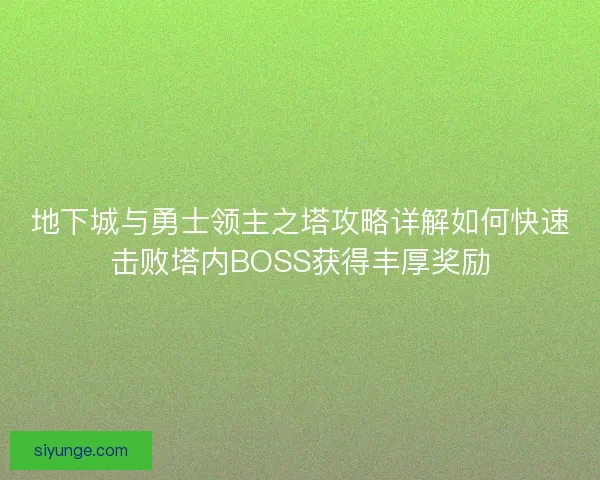 地下城与勇士领主之塔攻略详解如何快速击败塔内BOSS获得丰厚奖励